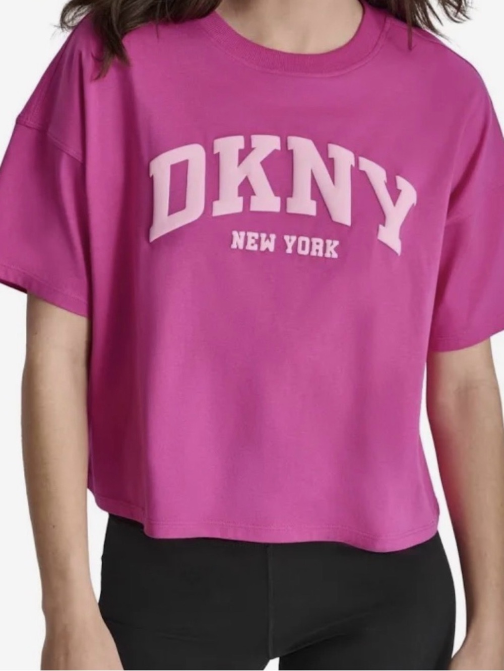 Dkny Sport Women's Cotton Crewneck Puff-Logo Cropped T-Shirt